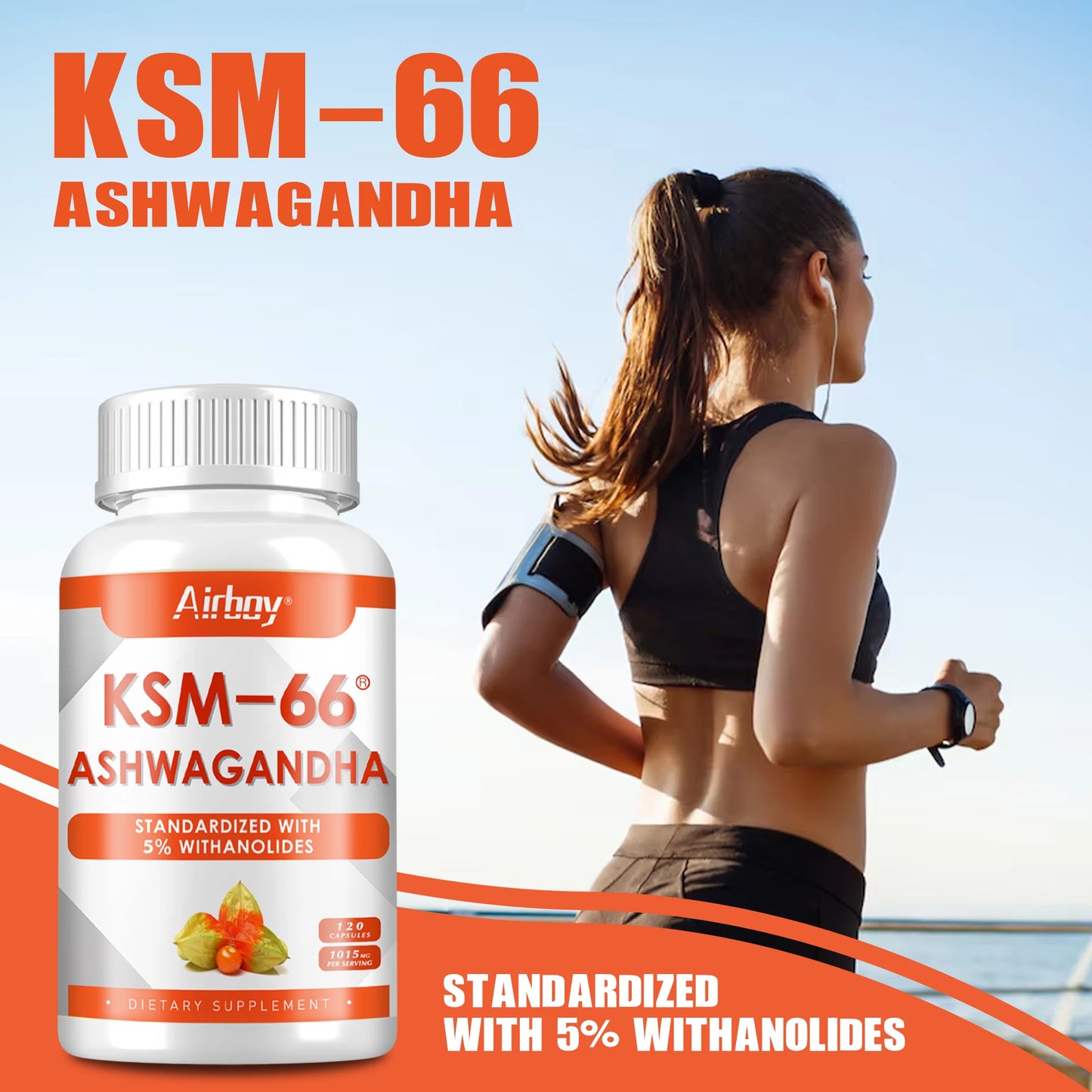 KSM-66 Ashwagandha Root Extract - Improve Mood, Relieve Stress, Promote Brain Development,Promote Healthy Sleep - 120 Capsules