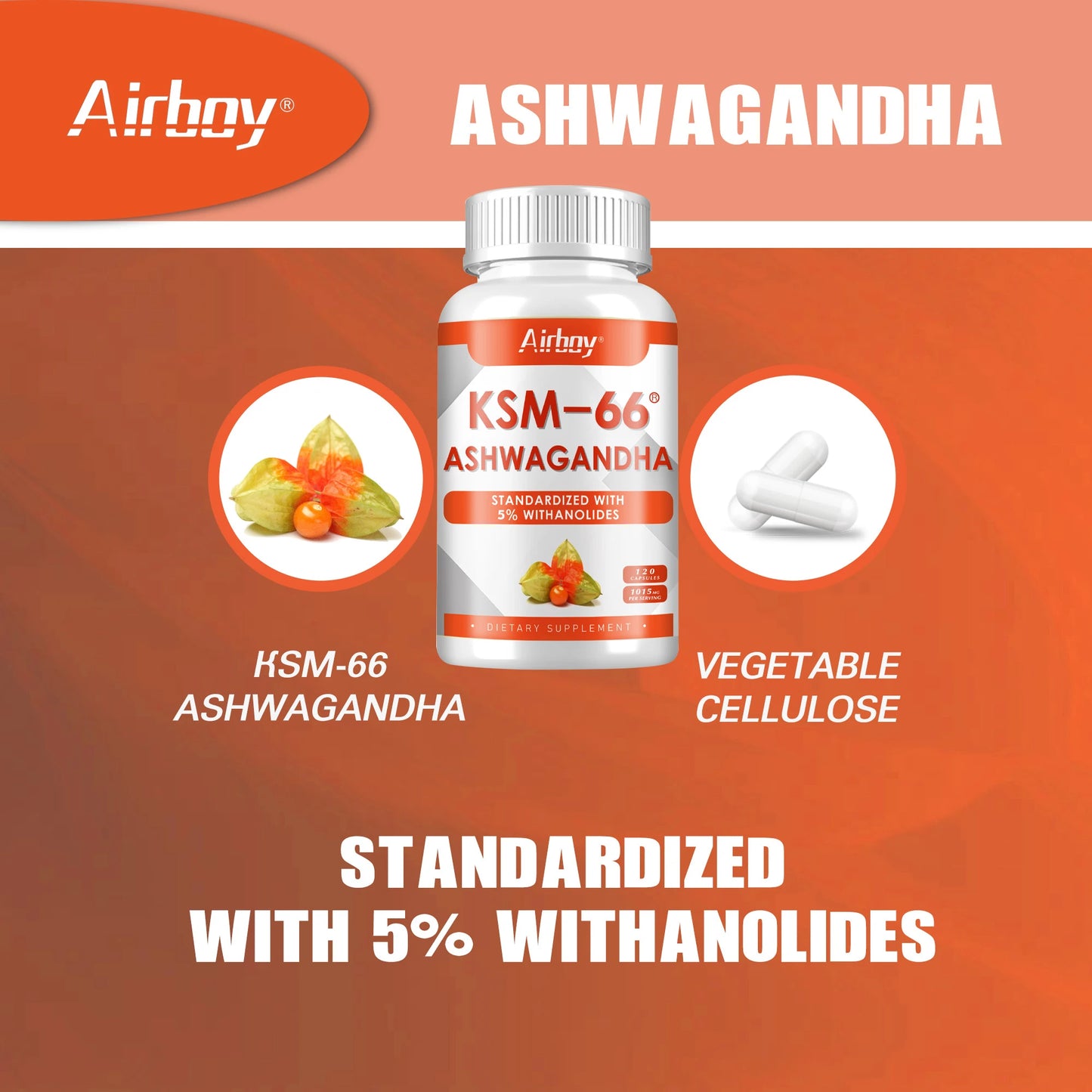 KSM-66 Ashwagandha Root Extract - Improve Mood, Relieve Stress, Promote Brain Development,Promote Healthy Sleep - 120 Capsules