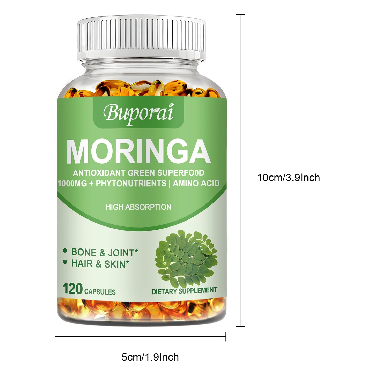 Moringa - Immune System, Energy & Metabolism Natural Anti-inflammatory Helps Detox, Fat Burn - 120 Capsules