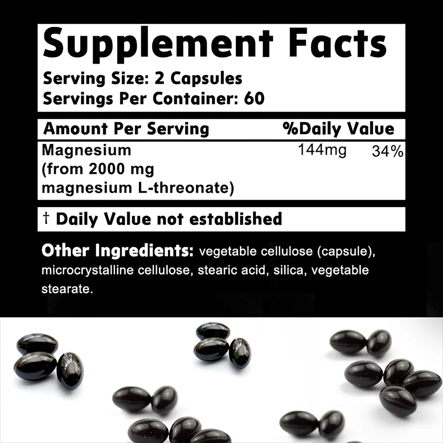 Magnesium L-Threonate - Boosts Brain Health, Memory & Focus, Sleep & Recovery, Reduces Fatigue - 120 Capsules