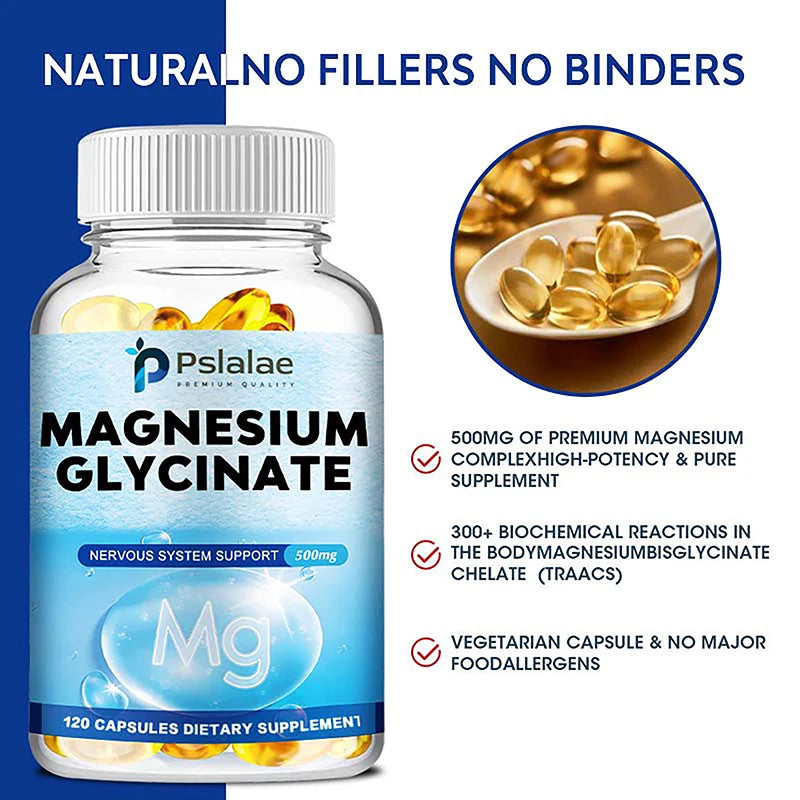 Magnesium Glycinate - Relaxation, Bone Health, Nervous System Support, Premium Formula - 120 Capsules