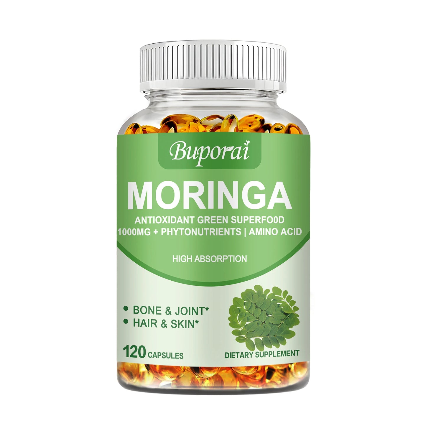 Moringa - Immune System, Energy & Metabolism Natural Anti-inflammatory Helps Detox, Fat Burn - 120 Capsules