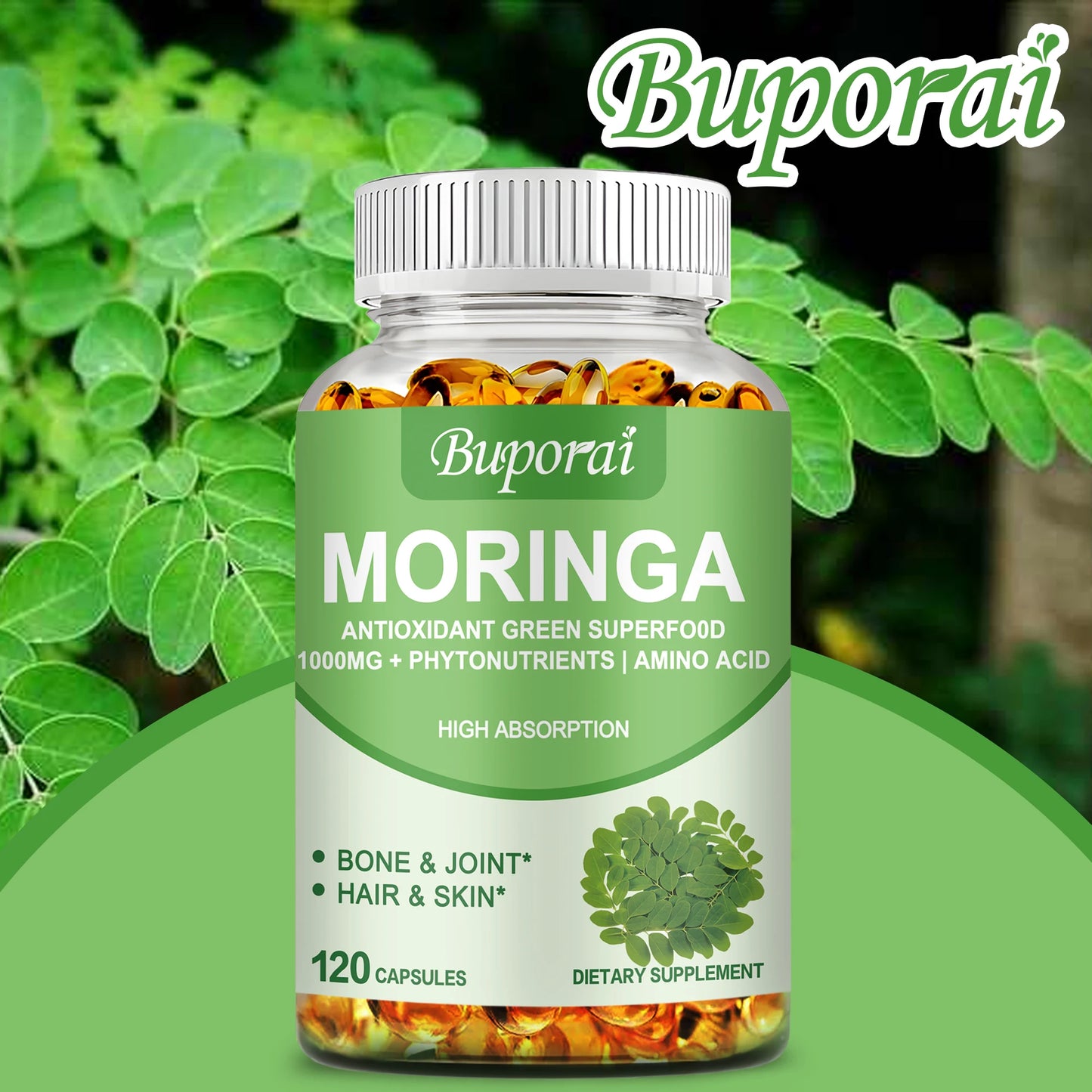 Moringa - Immune System, Energy & Metabolism Natural Anti-inflammatory Helps Detox, Fat Burn - 120 Capsules