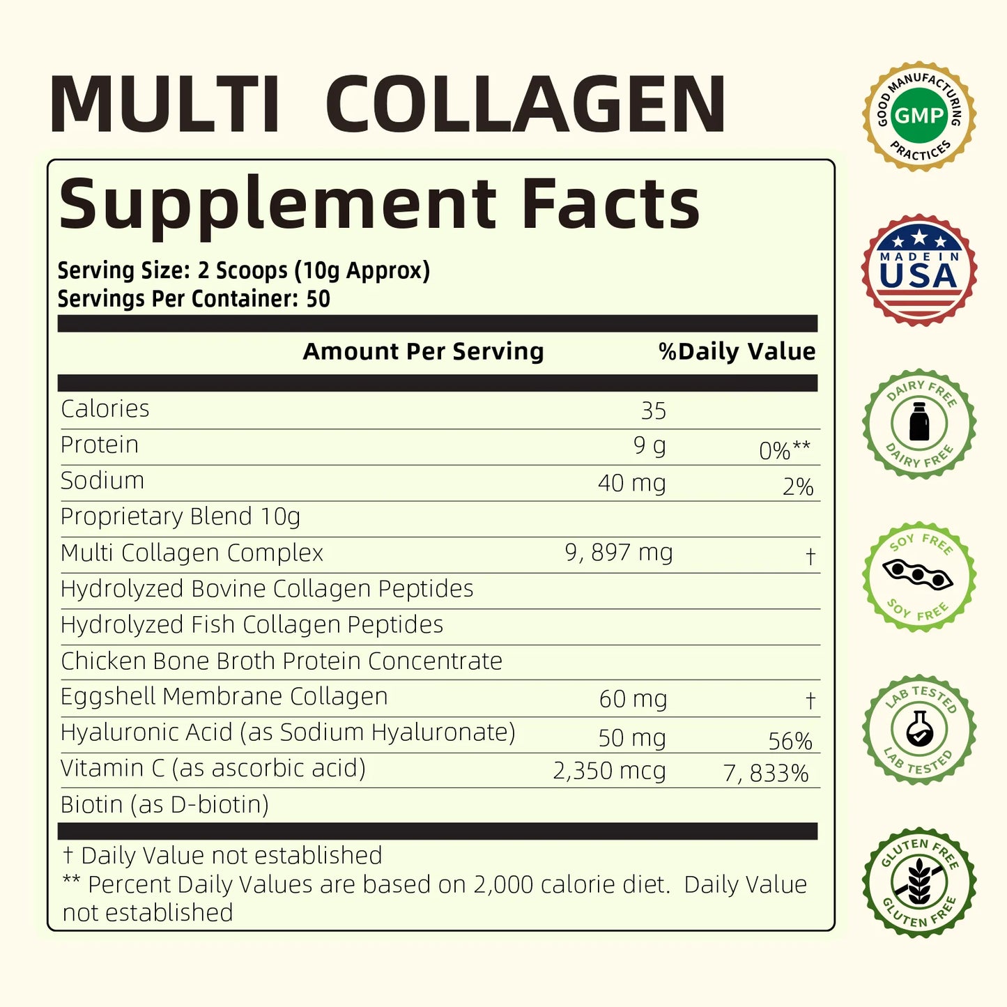 Multi Collagen Peptides Powder with Biotin, Hyaluronic Acid, Vitamin C for Healthy Hair, Skin, Nails, Joint, Unflavored 1.1 lbs