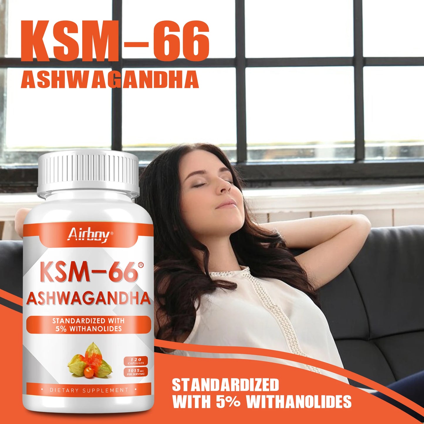 KSM-66 Ashwagandha Root Extract - Improve Mood, Relieve Stress, Promote Brain Development,Promote Healthy Sleep - 120 Capsules