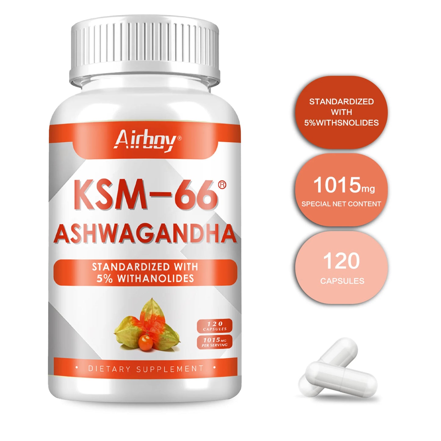 KSM-66 Ashwagandha Root Extract - Improve Mood, Relieve Stress, Promote Brain Development,Promote Healthy Sleep - 120 Capsules