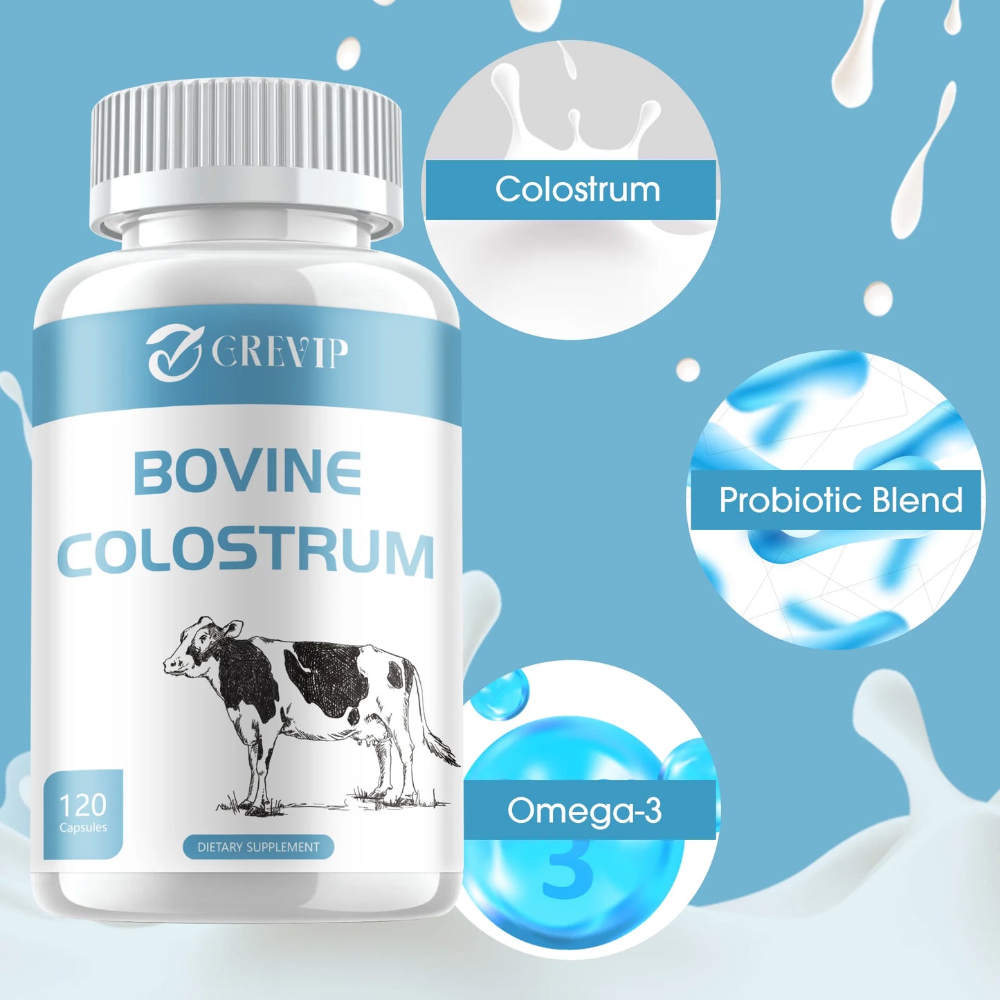 Bovine Colostrum Supplement - 20% IgG - Boost Immune System, Gut, Digestive Health - 120 Capsules