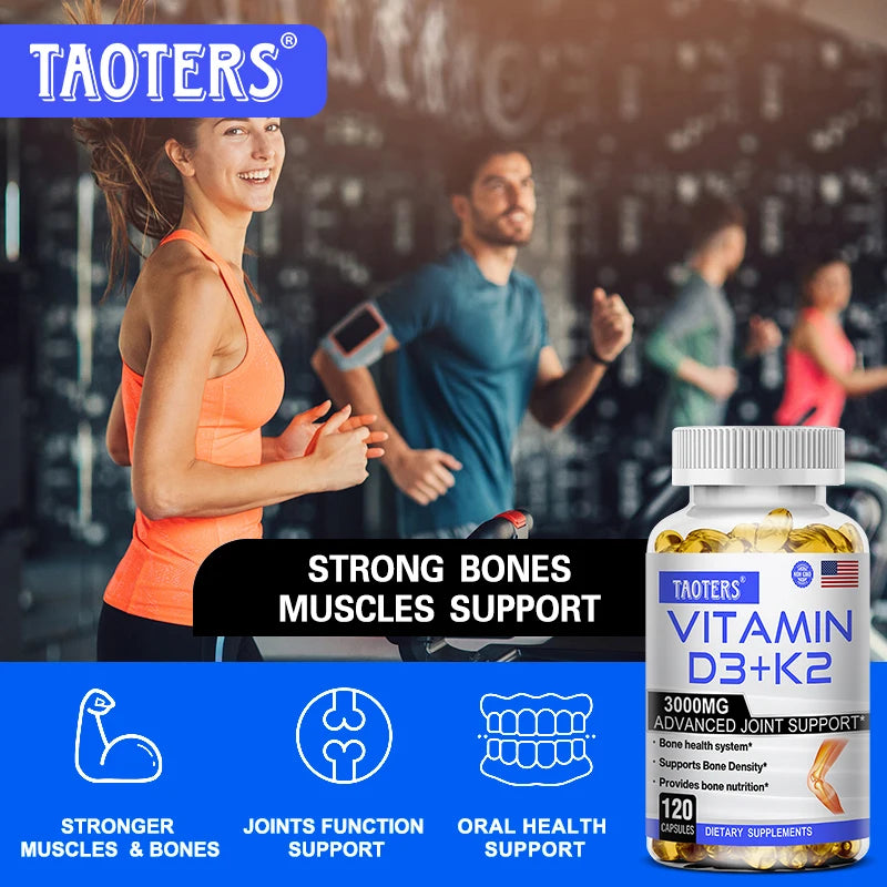 TAOTERS Vitamin D3+K2 supplement promotes calcium absorption, cardiovascular health, and helps human growth and development