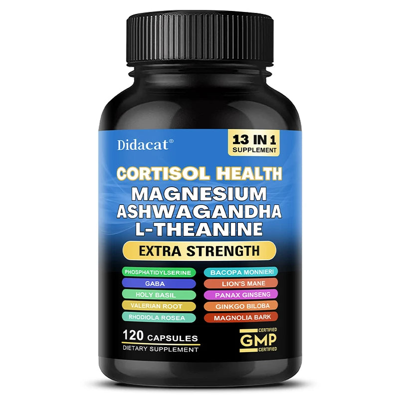 13-in-1 Cortisol Supplement - Magnesium Ashwagandha for Brain Memory, Thinking, Brain Cell Health, Mood, Relaxation