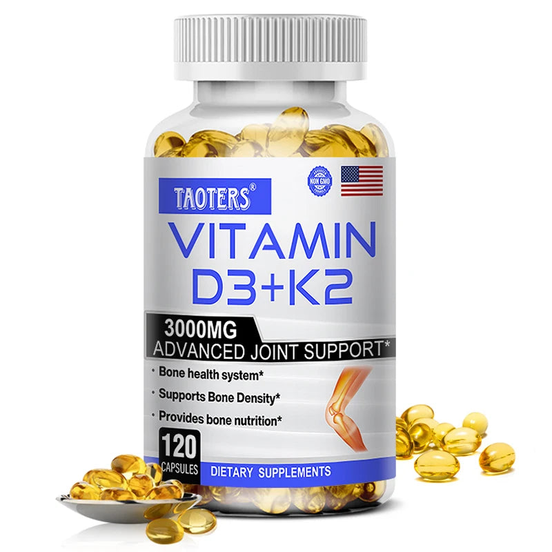 TAOTERS Vitamin D3+K2 supplement promotes calcium absorption, cardiovascular health, and helps human growth and development