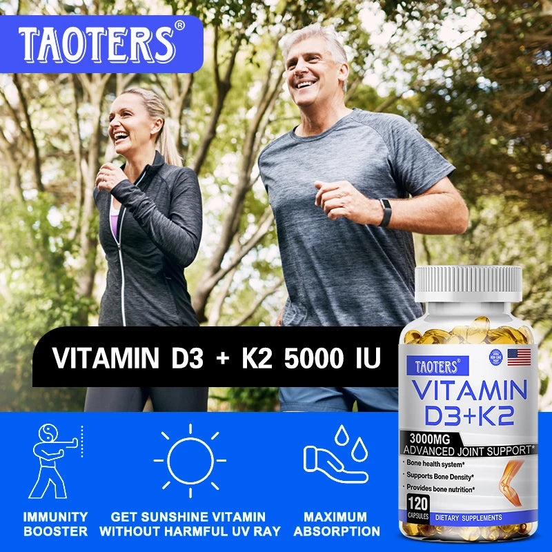 TAOTERS Vitamin D3+K2 supplement promotes calcium absorption, cardiovascular health, and helps human growth and development