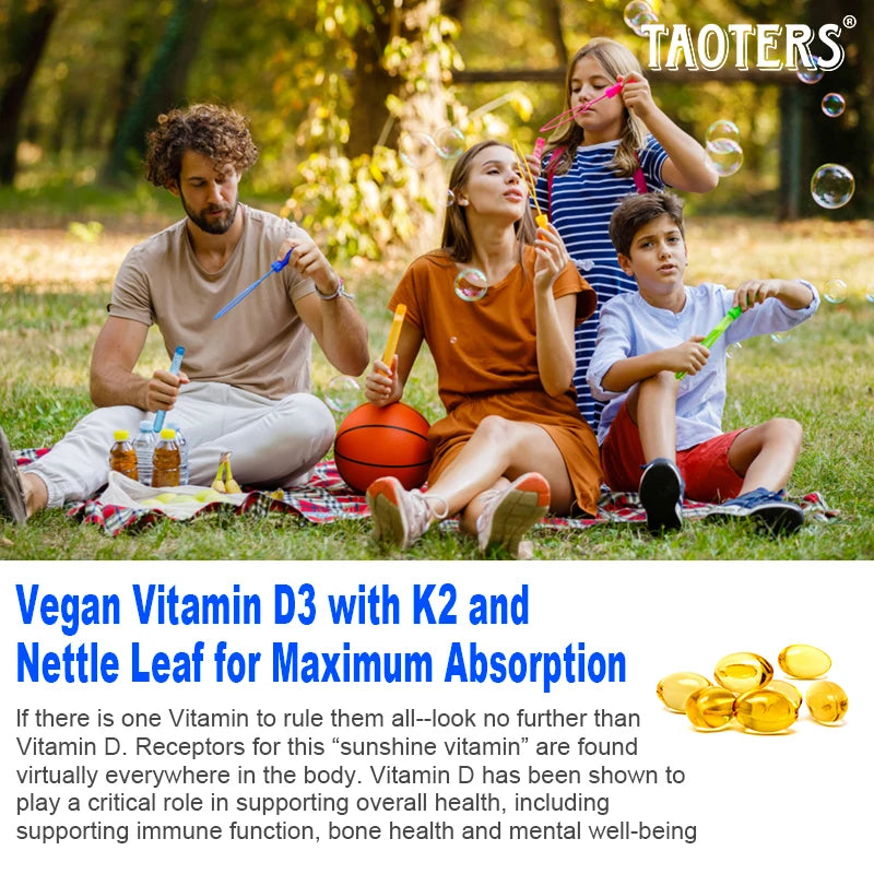 TAOTERS Vitamin D3+K2 supplement promotes calcium absorption, cardiovascular health, and helps human growth and development