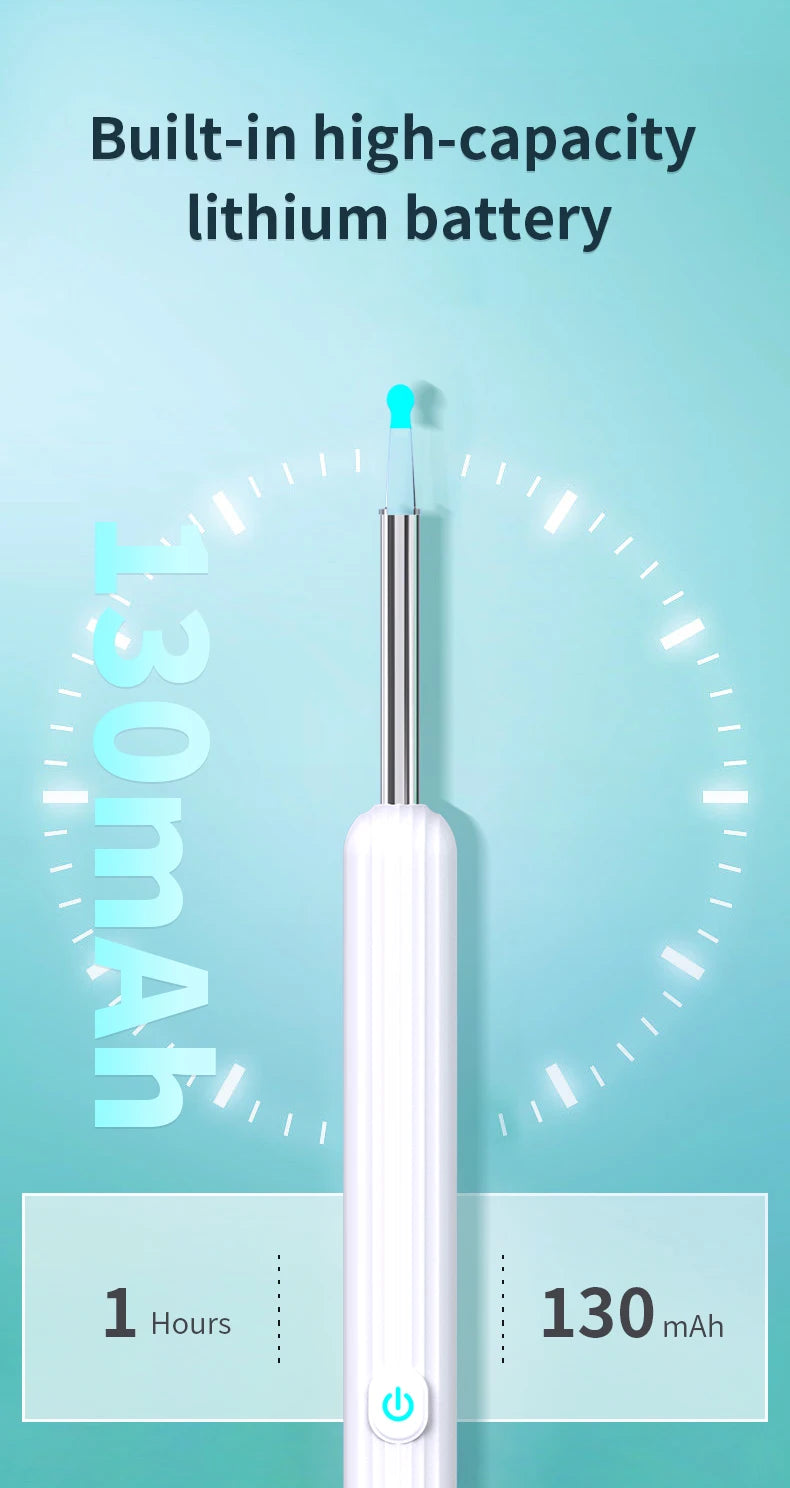 Smart Visual Ear Cleaner with Camera 1296P Ear Sticks USB C Charging Ear Wax Removal Tool WIFI Connection 6 LED Lights Earpick