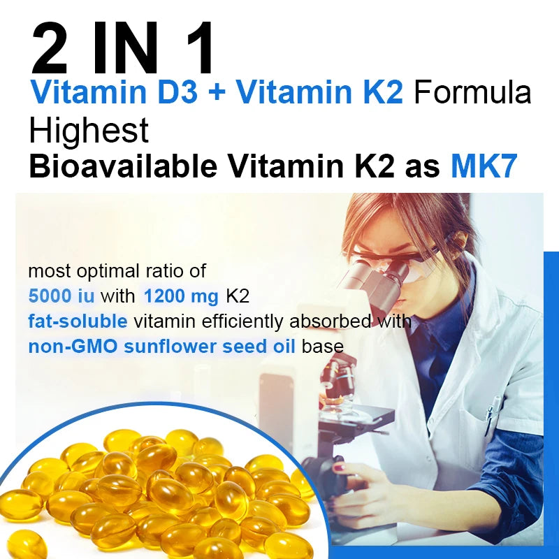 TAOTERS Vitamin D3+K2 supplement promotes calcium absorption, cardiovascular health, and helps human growth and development